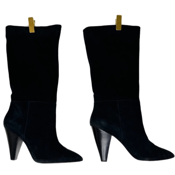 SOMETHING NAVY ‘PARKER’ BLACK SUEDE LEATHER TALL HEELED BOOTS SIZE 9.5 - Picture 1 of 9